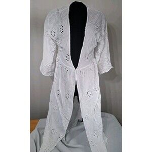 White Eyelet Long Coverup Kimono Cardigan Size Small/Medium